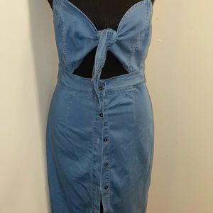 Fashion Nova denim mini dress bow detail